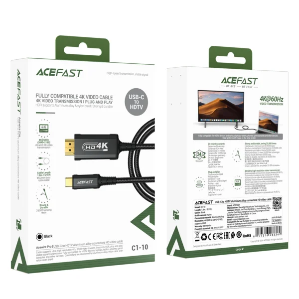 Acefast C1 USB-C/HDMI vaizdo kabelis 4K 60Hz HDR 1,8 m – juodas - Image 7