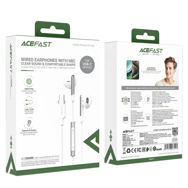 Acefast L3 laidinės USB-C ausinės su mikrofonu – baltos - Image 5