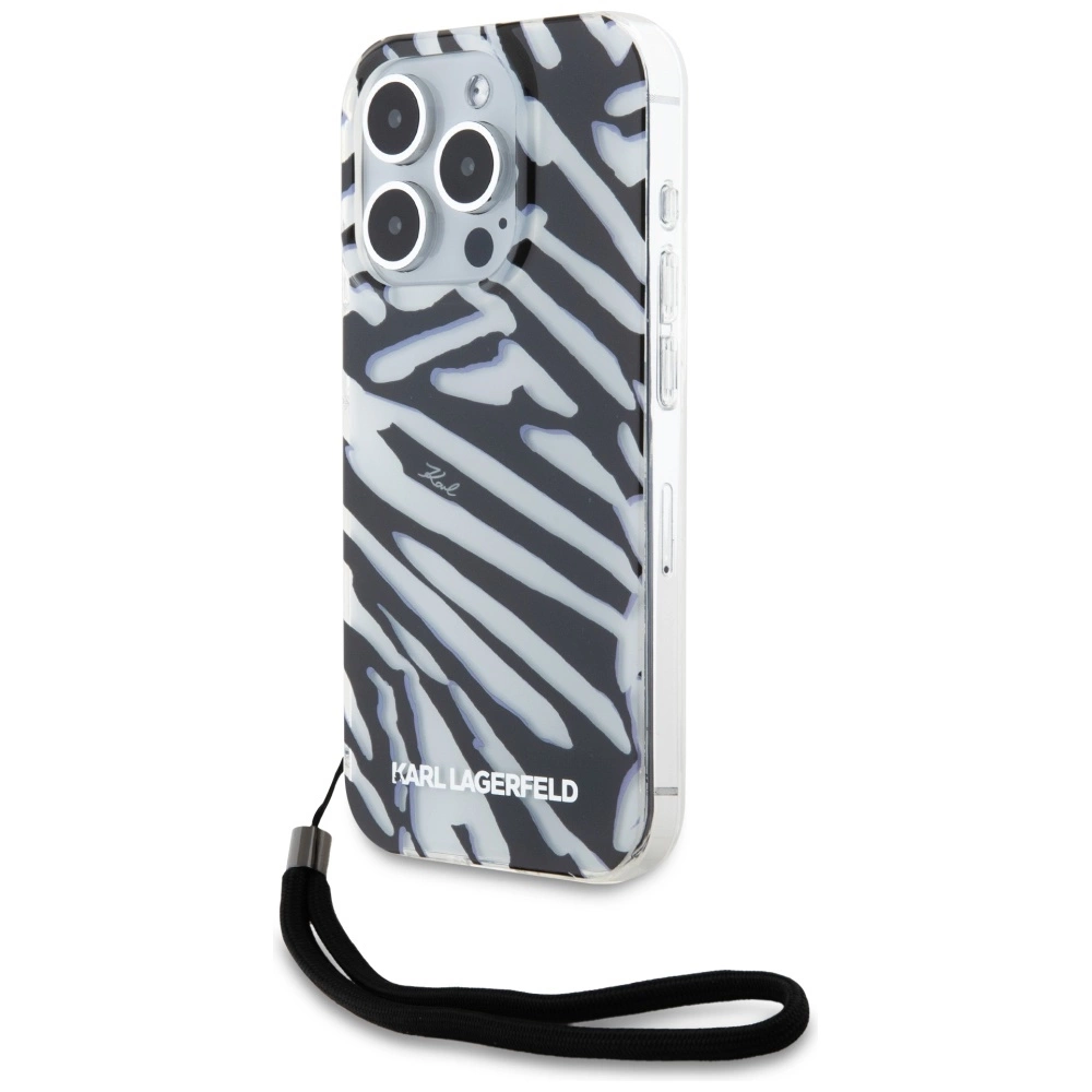 Karl Lagerfeld IML Zebra Pattern & Cord case for iPhone 15 Pro - black