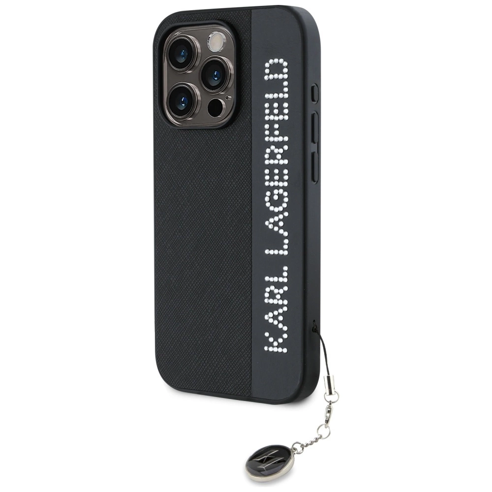 Karl Lagerfeld Saffiano blizgučiai & pakabukas dėklas iPhone 15 Pro – juodas - Image 2