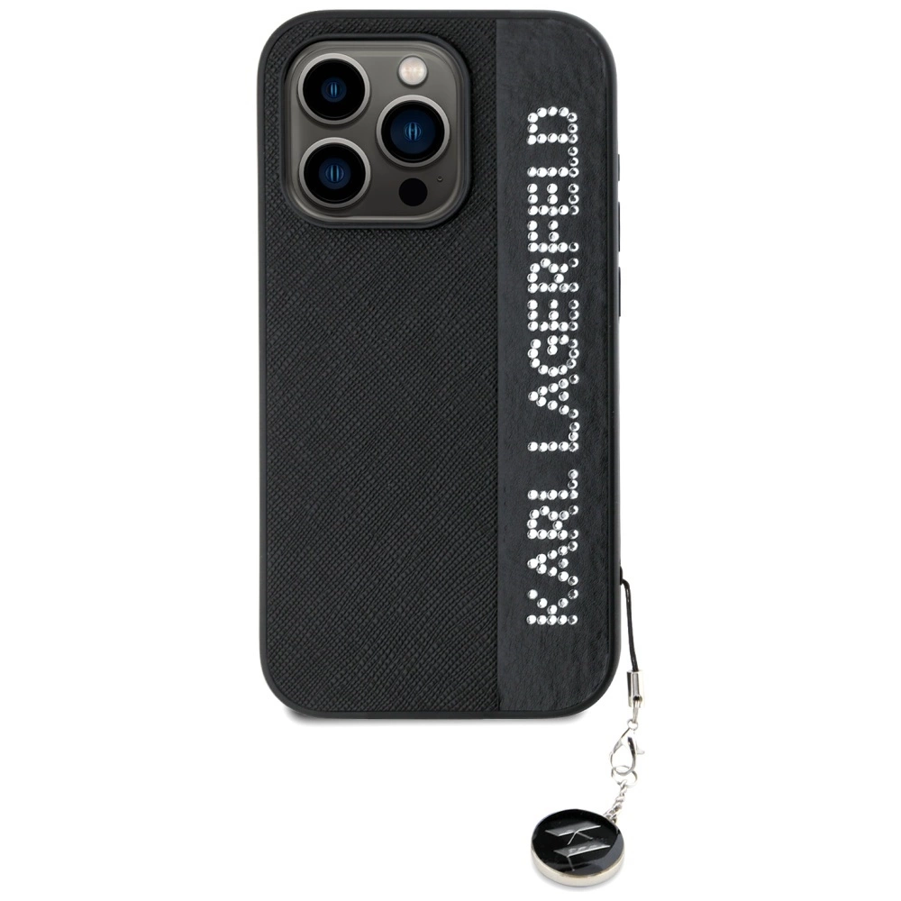 Karl Lagerfeld Saffiano blizgučiai & pakabukas dėklas iPhone 15 Pro – juodas - Image 3