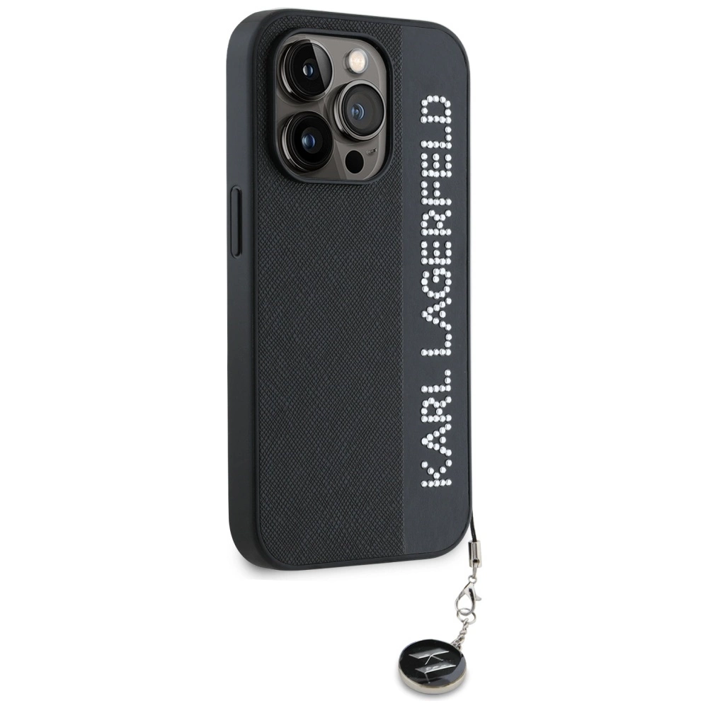 Karl Lagerfeld Saffiano blizgučiai & pakabukas dėklas iPhone 15 Pro – juodas - Image 4