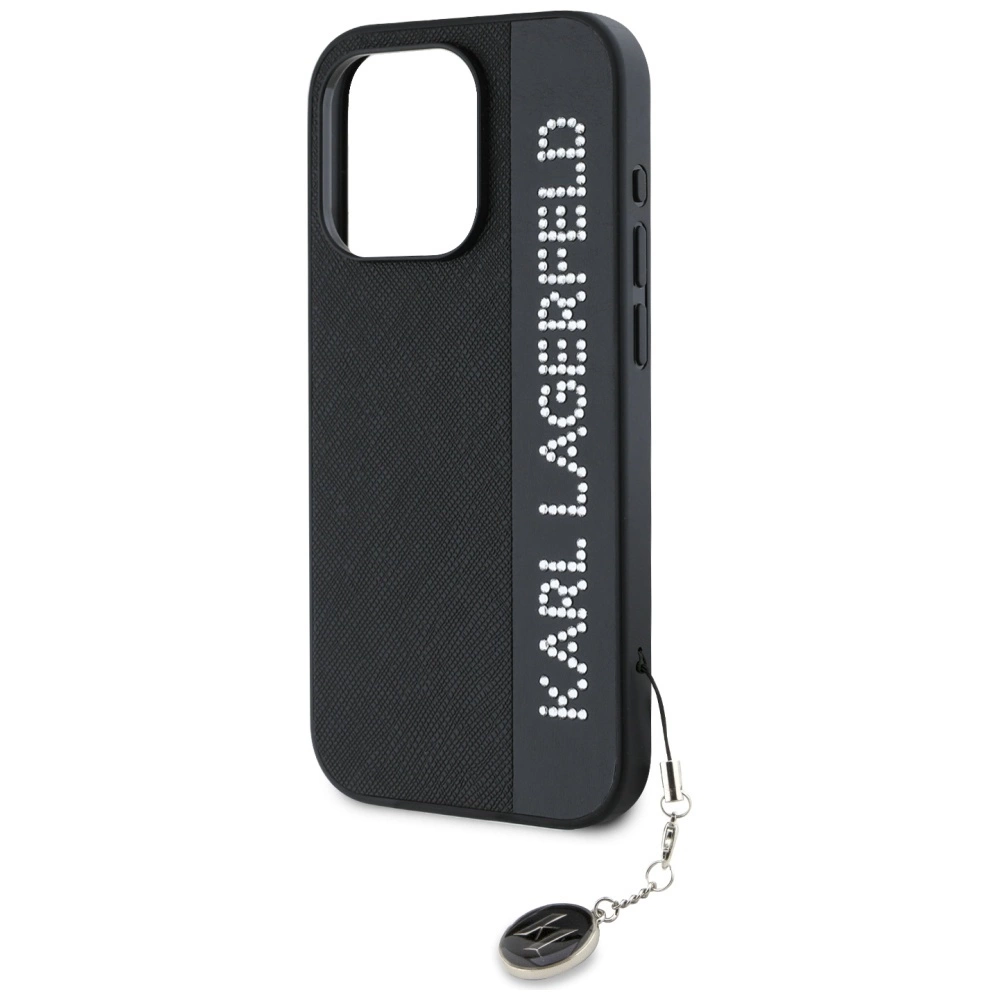 Karl Lagerfeld Saffiano blizgučiai & pakabukas dėklas iPhone 15 Pro – juodas - Image 6