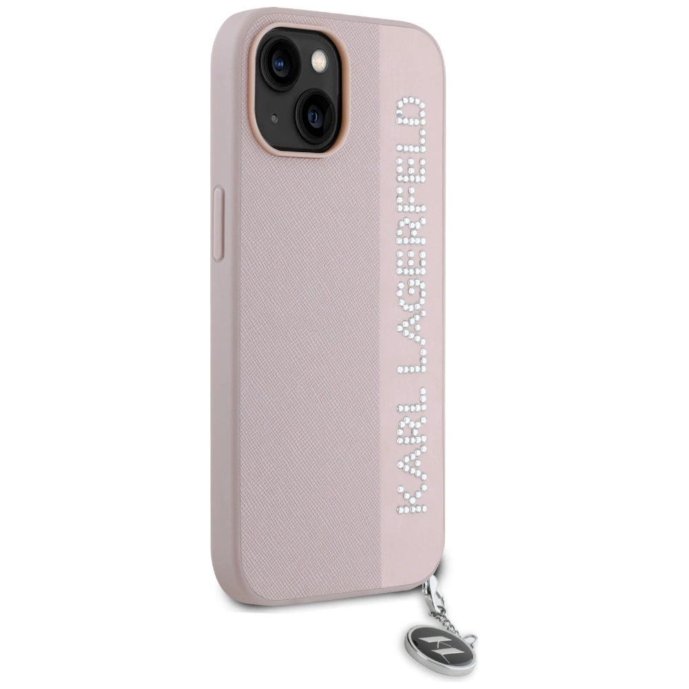 Karl Lagerfeld Saffiano blizgučiai & pakabukas dėklas iPhone 15 / 14 / 13 – rožinis - Image 4
