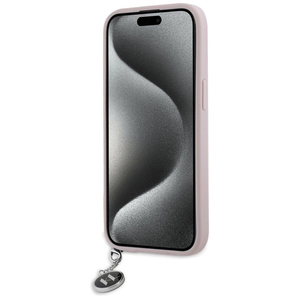 Karl Lagerfeld Saffiano blizgučiai & pakabukas dėklas iPhone 15 / 14 / 13 – rožinis - Image 5