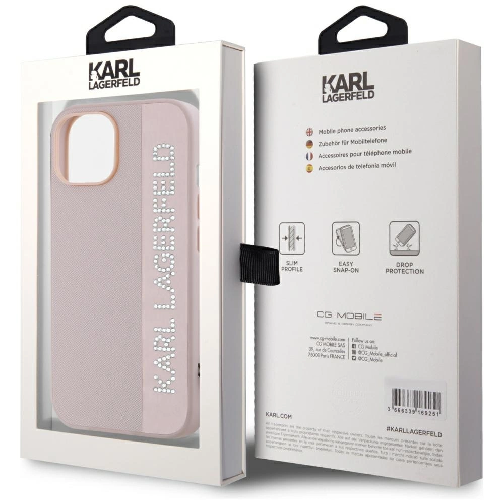Karl Lagerfeld Saffiano blizgučiai & pakabukas dėklas iPhone 15 / 14 / 13 – rožinis - Image 8