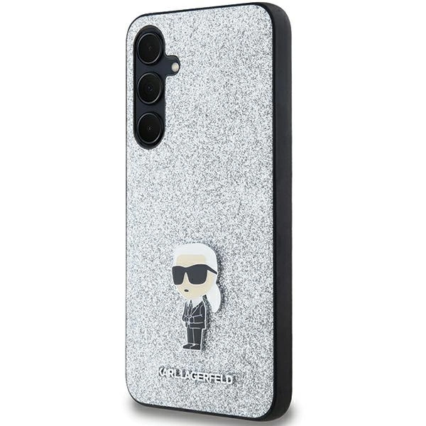 Karl Lagerfeld Fiksuotas Blizgus Ikonik logotipas Metalinis smeigtukas dėklas Samsung Galaxy A35 – sidabrinis - Image 2