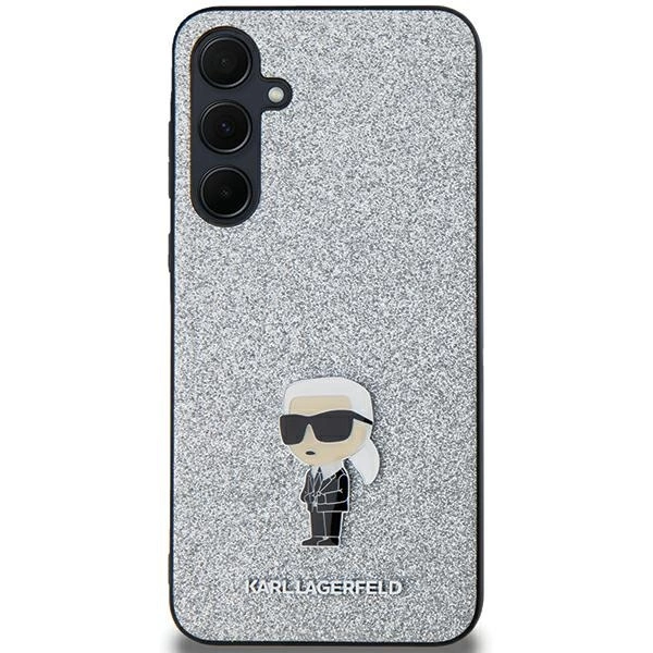 Karl Lagerfeld Fiksuotas Blizgus Ikonik logotipas Metalinis smeigtukas dėklas Samsung Galaxy A35 – sidabrinis - Image 3