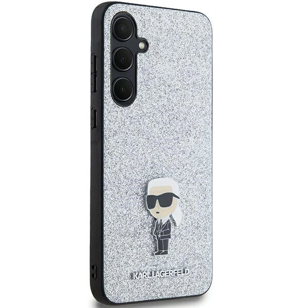 Karl Lagerfeld Fiksuotas Blizgus Ikonik logotipas Metalinis smeigtukas dėklas Samsung Galaxy A35 – sidabrinis - Image 4