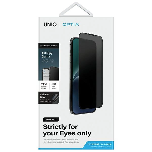 Uniq Optix Privatumo grūdintas stiklas iPhone 15 Plus / 14 Pro Max su aplikatoriumi - Image 6