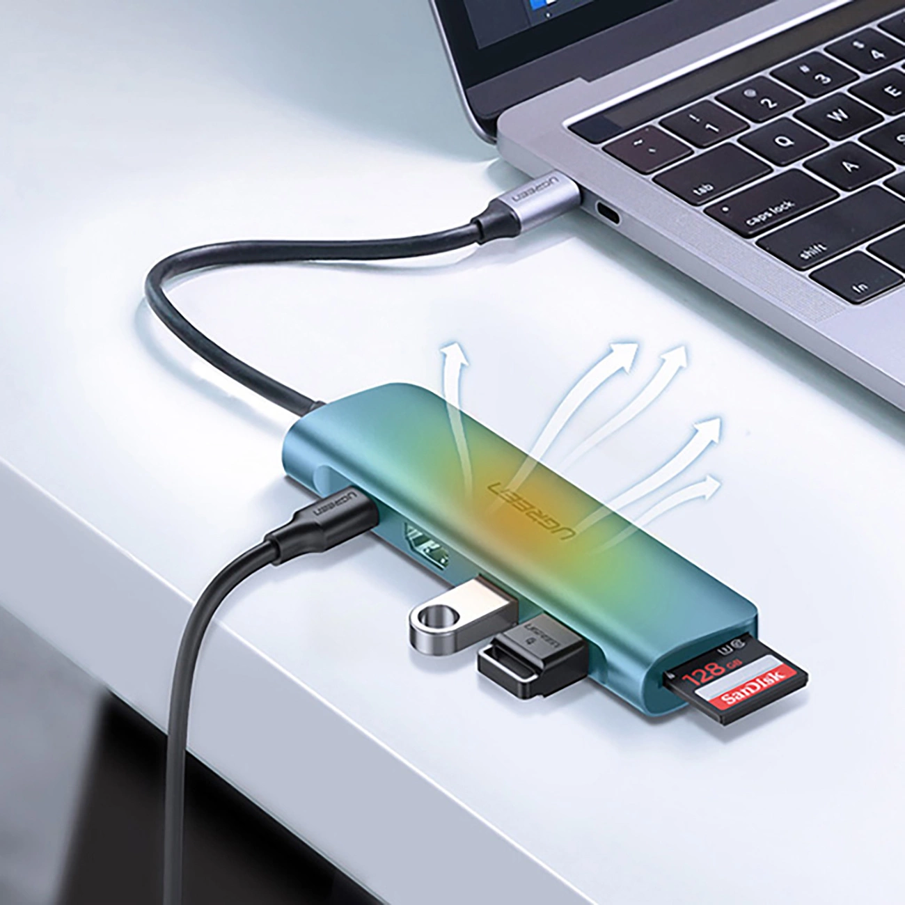 Ugreen CM195 6in1 adapteris USB-C – HDMI / 2x USB-A 3.0 / USB-C PD / SD / TF skaitytuvas – pilkas - Image 5