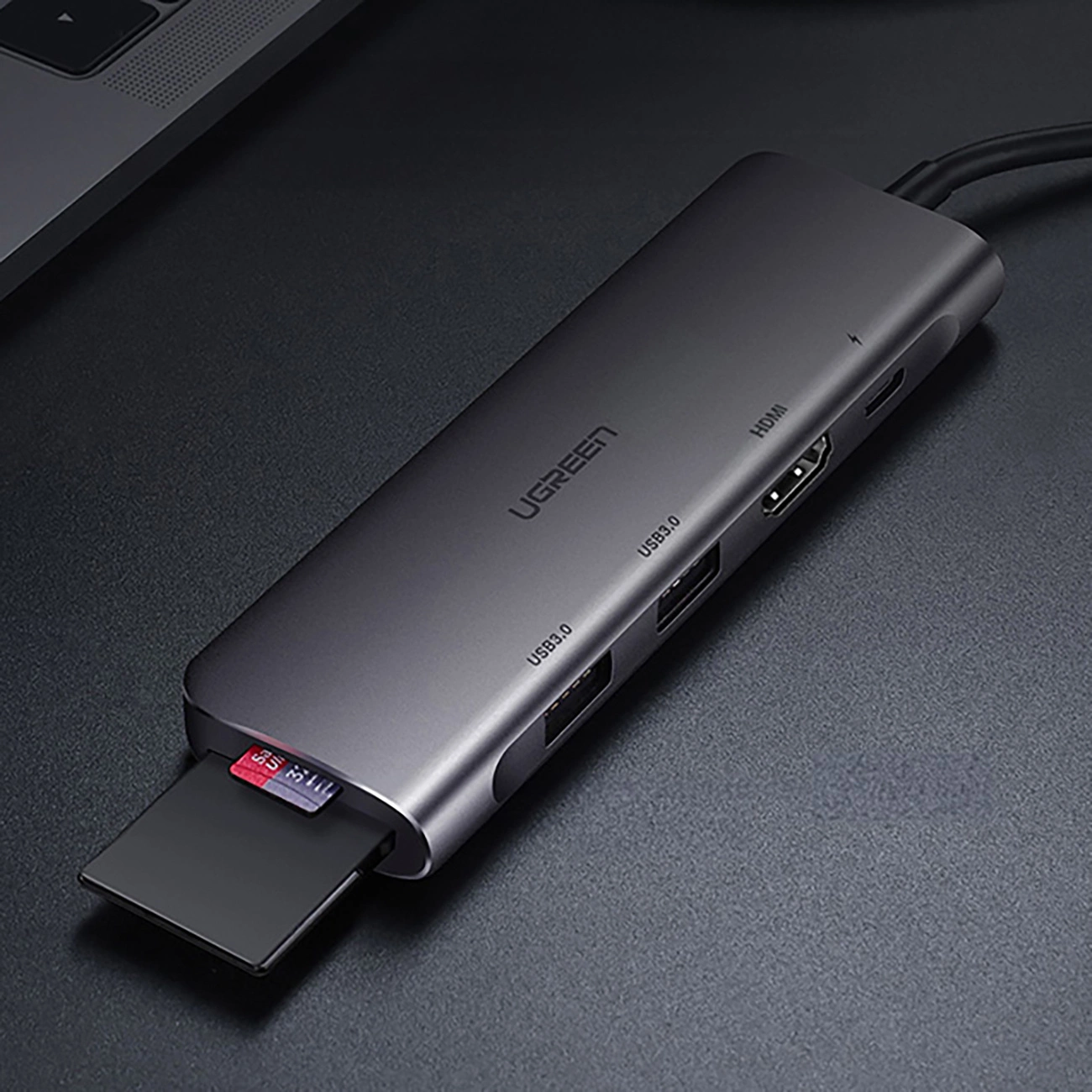 Ugreen CM195 6in1 adapteris USB-C – HDMI / 2x USB-A 3.0 / USB-C PD / SD / TF skaitytuvas – pilkas - Image 6