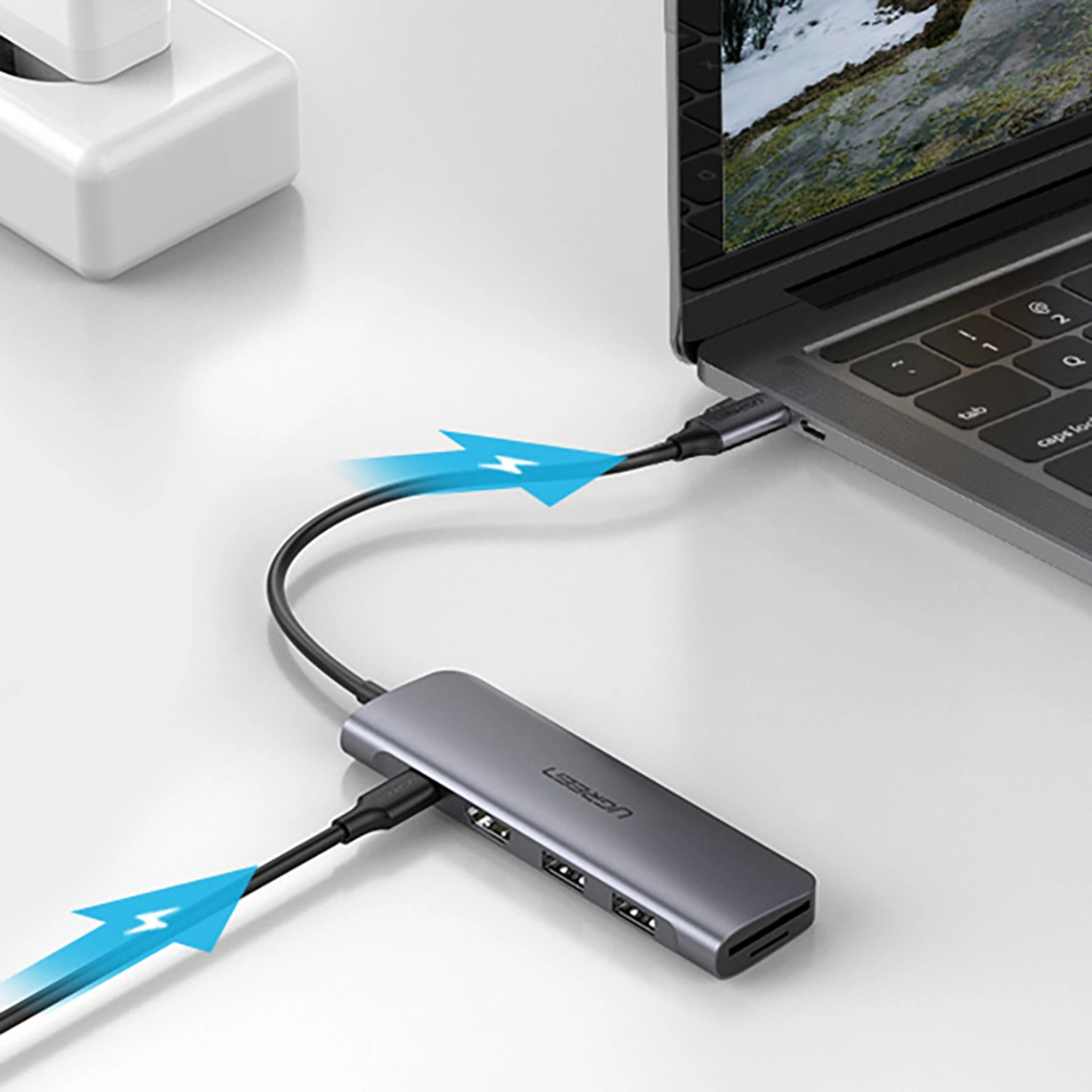 Ugreen CM195 6in1 adapteris USB-C – HDMI / 2x USB-A 3.0 / USB-C PD / SD / TF skaitytuvas – pilkas - Image 7