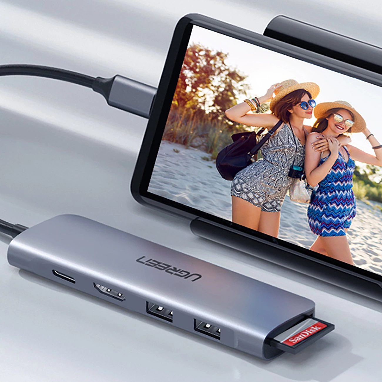 Ugreen CM195 6in1 adapteris USB-C – HDMI / 2x USB-A 3.0 / USB-C PD / SD / TF skaitytuvas – pilkas - Image 8