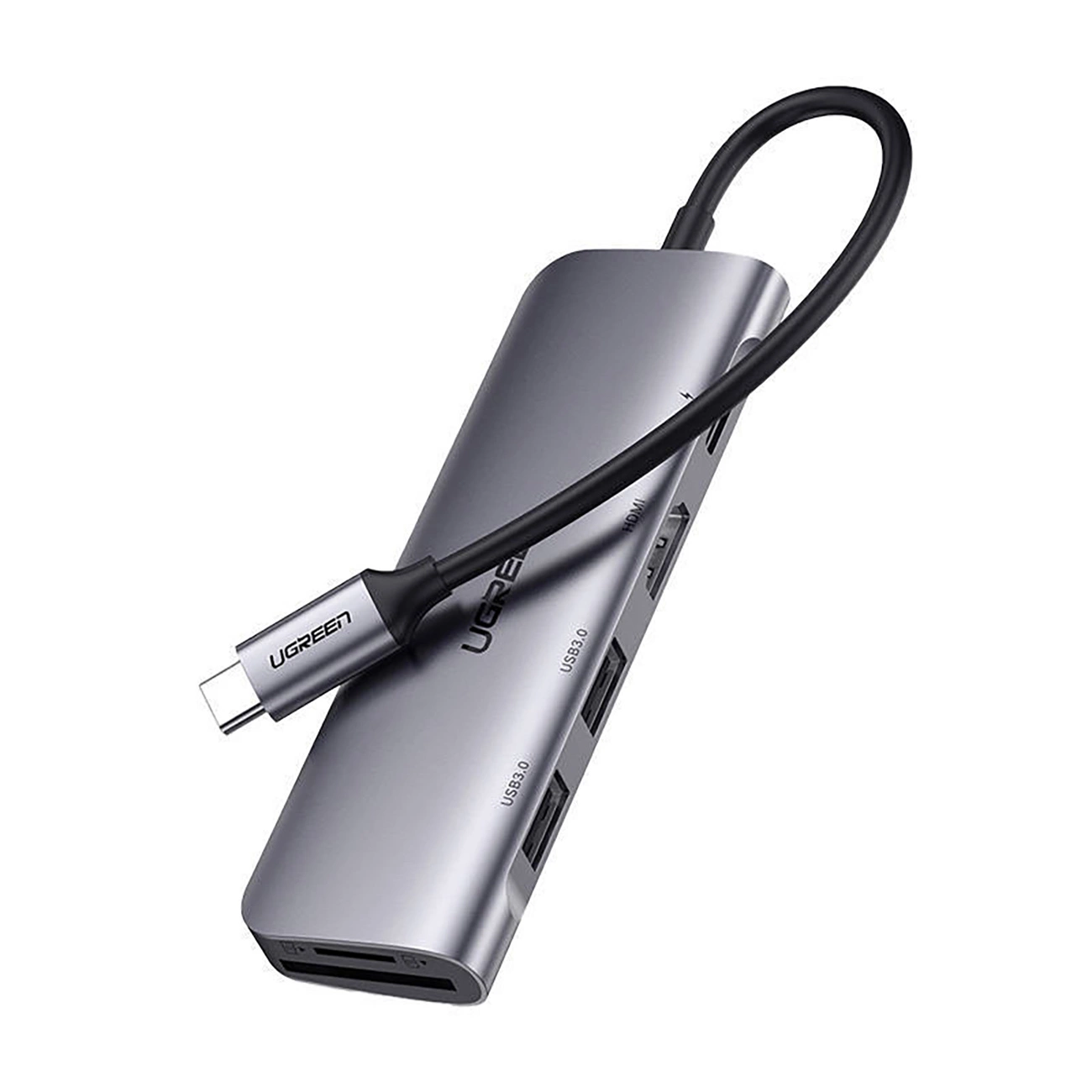 Ugreen CM195 6in1 adapter USB-C - HDMI / 2x USB-A 3.0 / USB-C PD / SD / TF reader - gray