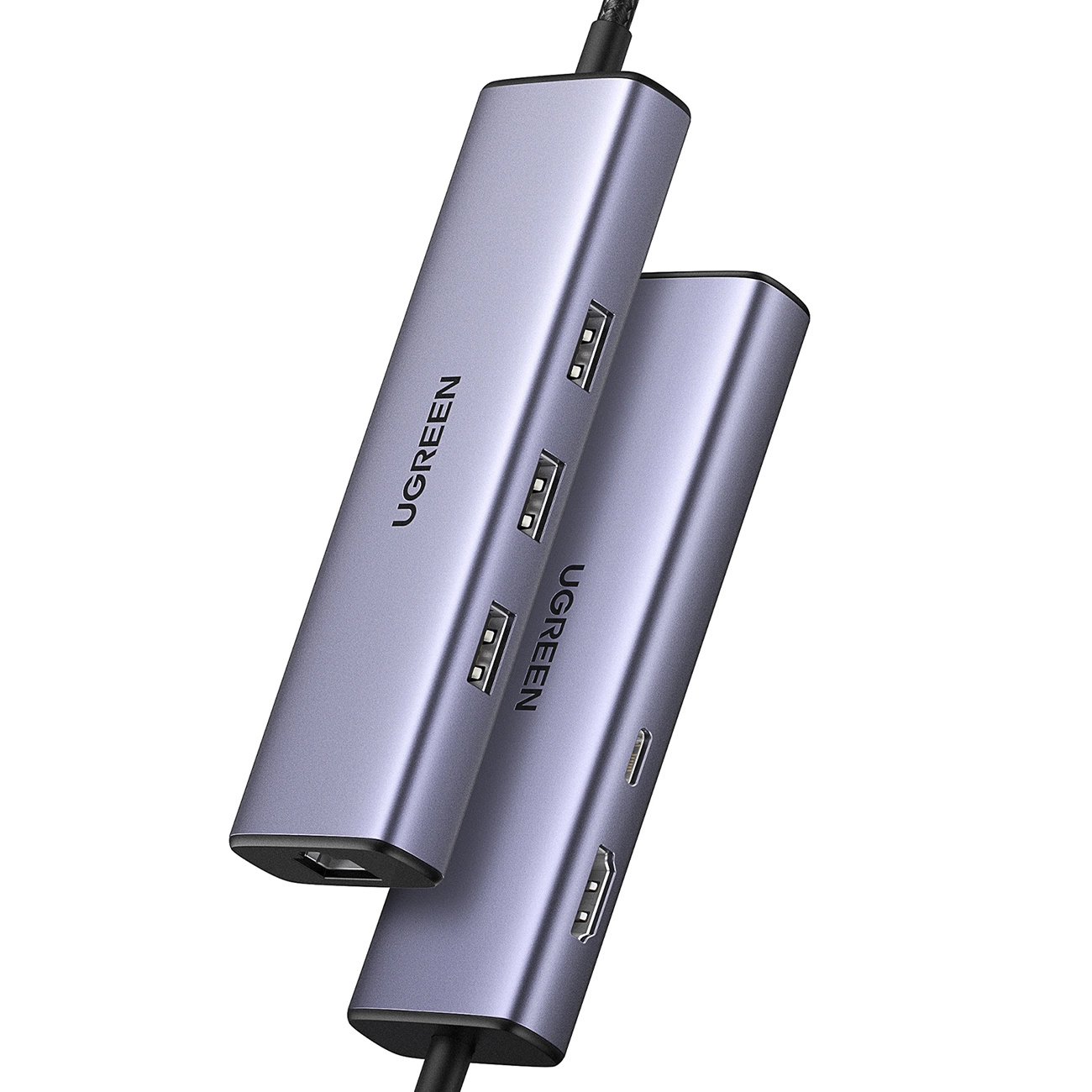 HUB Ugreen CM512 15598 6-1 USB-C - 3x USB-A 3.0 / HDMI / RJ45 / USB-C PD - pilkas - Image 2
