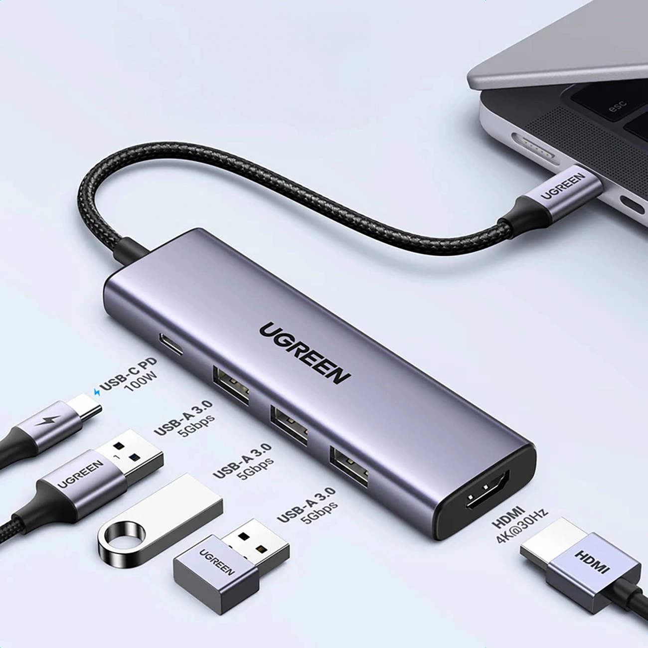 HUB Ugreen CM511 15597 5-1 USB-C - USB-C PD / HDMI / 3x USB-A 3.0 - pilkas - Image 7