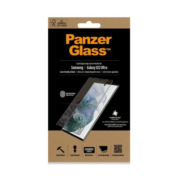 PanzerGlass E2E Microfracture antibakterinis stiklas Samsung Galaxy S22 Ultra - su juodu rėmeliu - Image 6