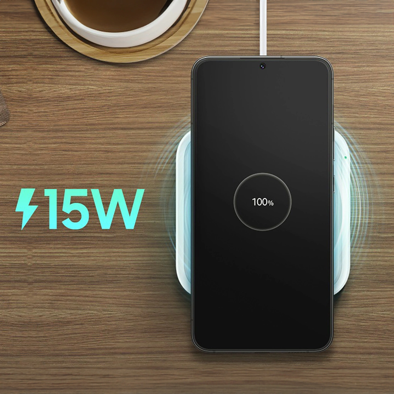 Samsung Wireless Charger Pad EP-P2400TWEGEU 15W indukcinis įkroviklis – baltas + tinklo įkroviklis - Image 9