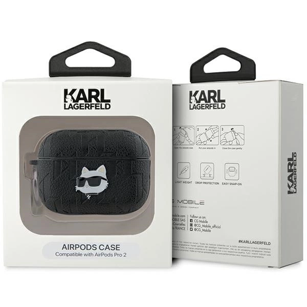 Karl Lagerfeld Monogram Choupette galvos dėklas AirPods Pro 2 – juodas - Image 4