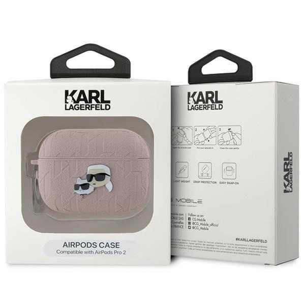 Karl Lagerfeld Monogram Karl & Choupette galvų dėklas AirPods Pro 2 – rožinis - Image 4
