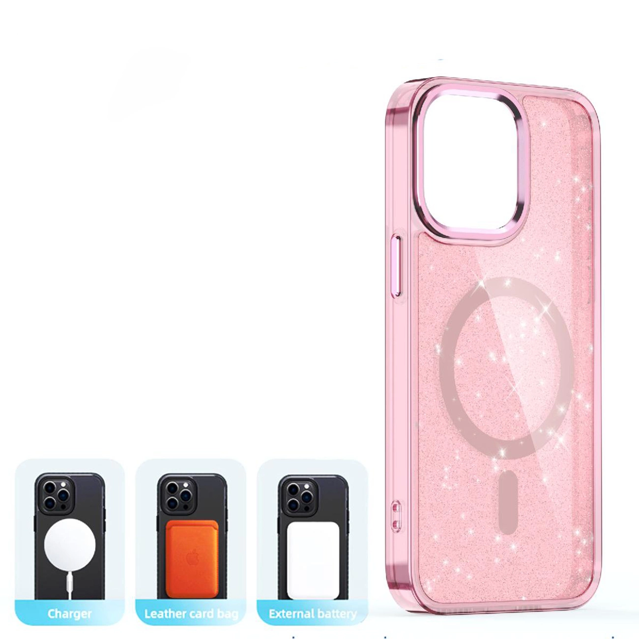 Glitter dėklas MagSafe iPhone 16 Pro Max - rožinis su blizgučiais - Image 7