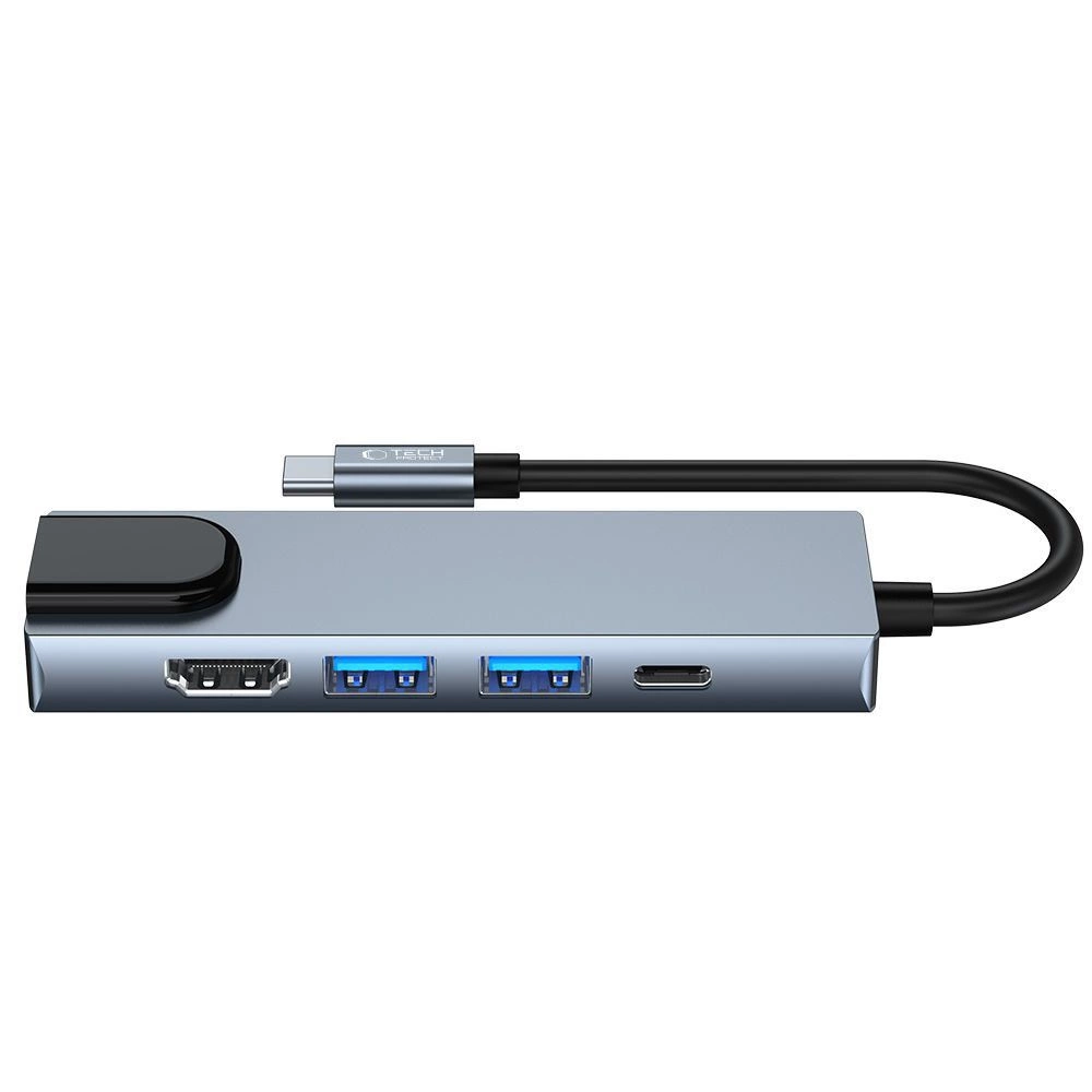 HUB Tech-Protect V3 5in1 USB-C - USB-A 3.0 / USB-A 2.0 / USB-C / HDMI / RJ45 - pilkas - Image 7