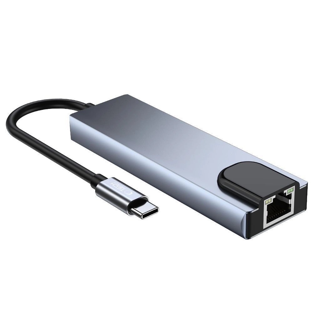 HUB Tech-Protect V3 5in1 USB-C - USB-A 3.0 / USB-A 2.0 / USB-C / HDMI / RJ45 - pilkas - Image 8