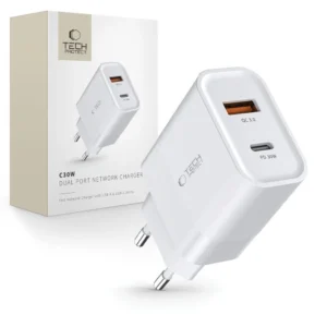 Tech-Protect C30W charger USB-C PD 30W / USB-A QC 3.0 - white