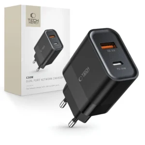 Tech-Protect C30W Charger USB-C PD 30W / USB-A QC 3.0 - Black