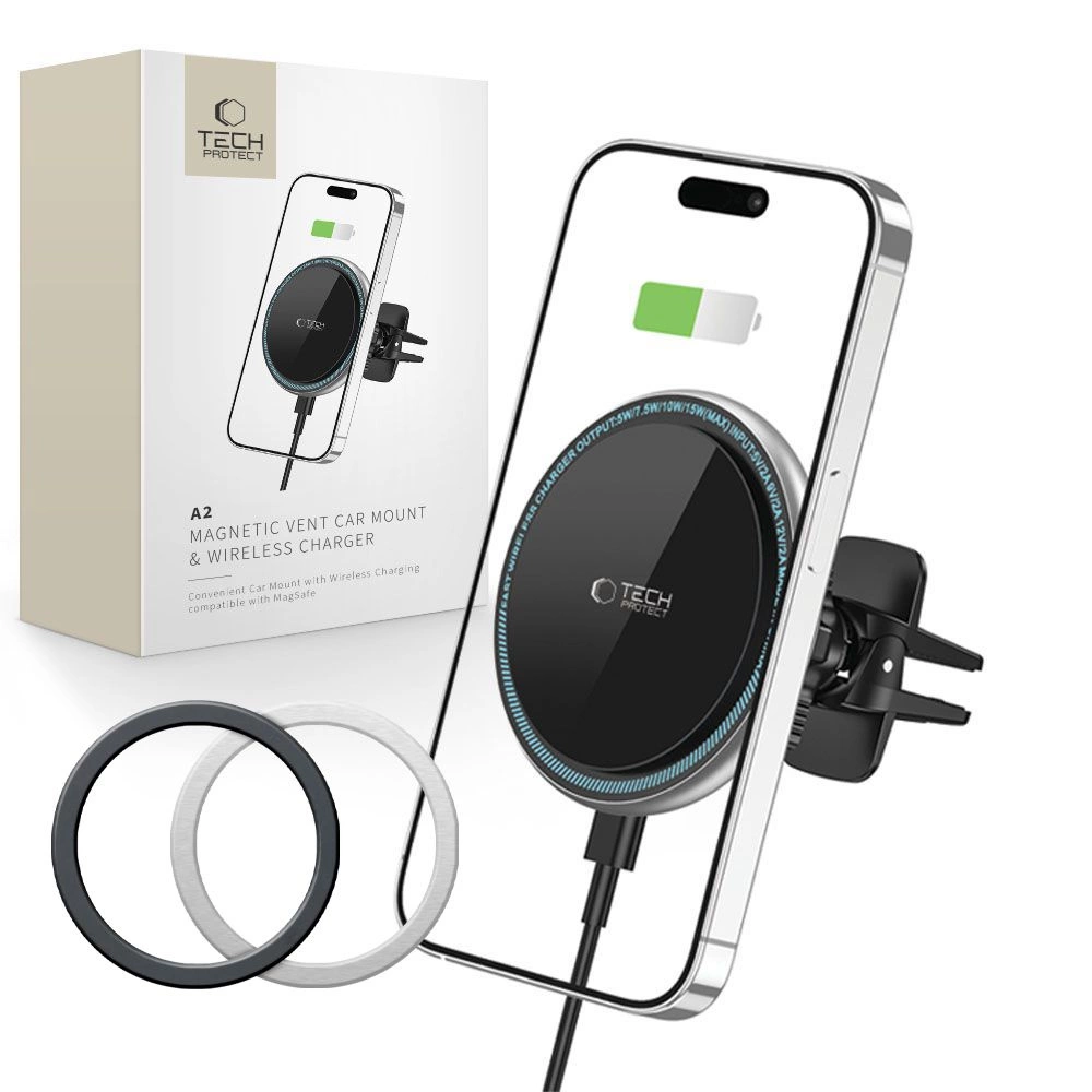 Tech-Protect A2 Car Phone Holder with MagSafe 15W Inductive Charger for Air Vent - Black