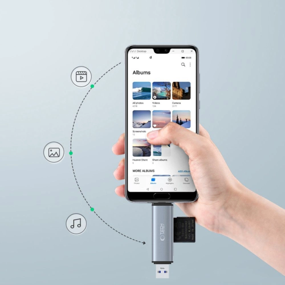 Tech-Protect UltraBoost SD/micro SD kortelių skaitytuvas su USB-C / USB-A jungtimis – pilkas - Image 4