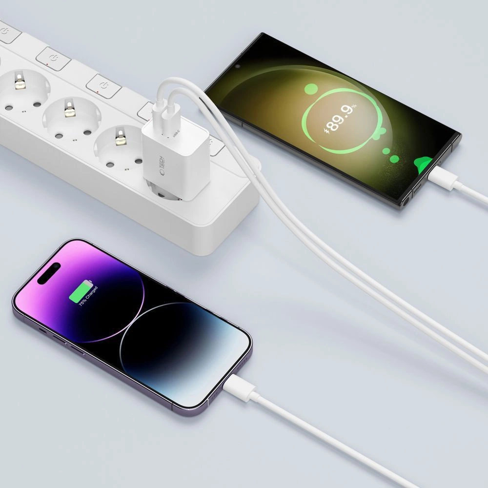 Tech-Protect C35W 2x USB-C PD 35W sieninis įkroviklis su USB-C / Lightning kabeliu – baltas - Image 8