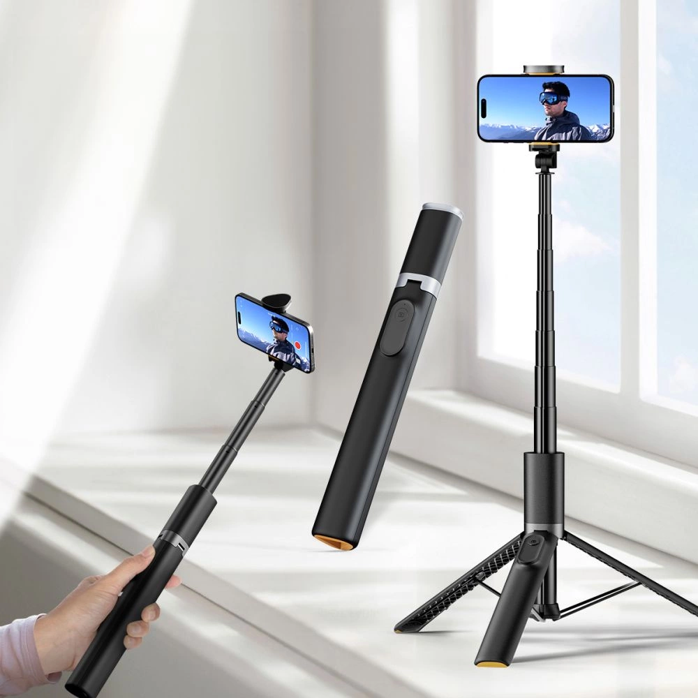 Tech-Protect L08S Bluetooth selfie lazda su nuotolinio valdymo pultu, trikojus iki 141 cm - juoda - Image 6