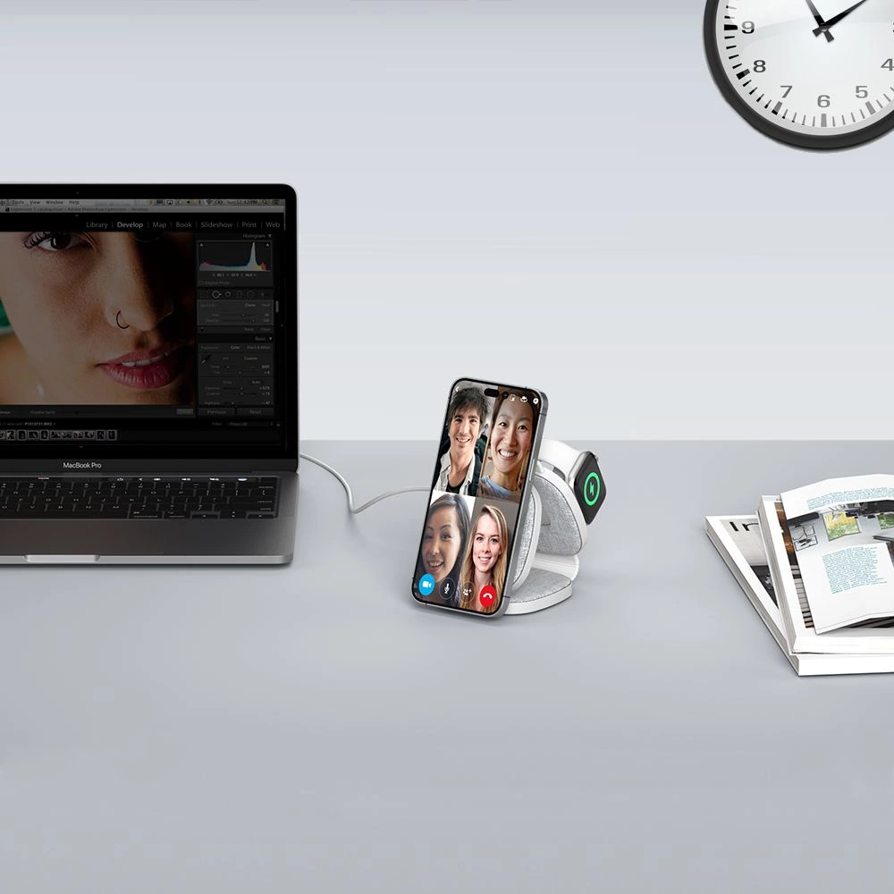Tech-Protect QI15W-A32 3in1 indukcinis įkroviklis su MagSafe telefonui / Apple Watch / AirPods - pilkas - Image 5