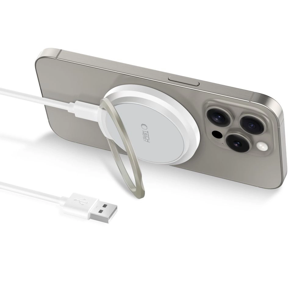 Tech-Protect QI15W-A33 indukcinis įkroviklis su MagSafe ir stovu su USB-A / USB-C kabeliu - baltas - Image 2