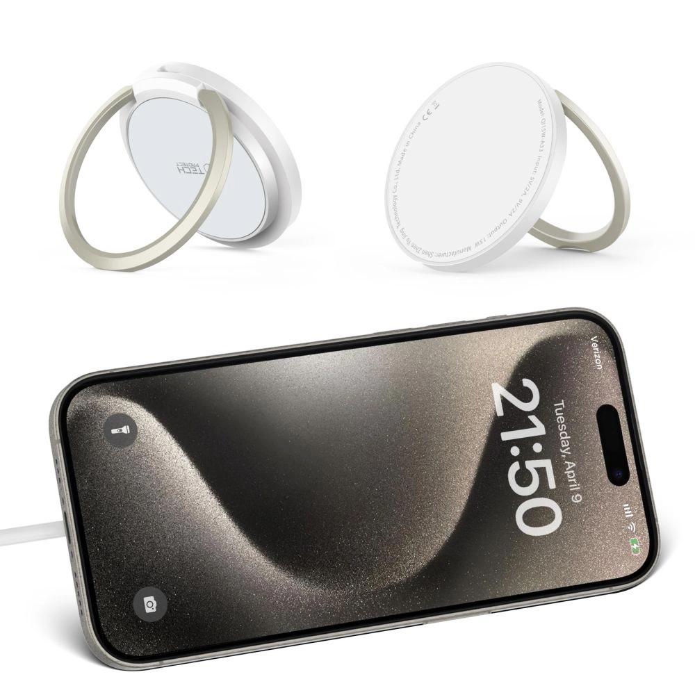 Tech-Protect QI15W-A33 indukcinis įkroviklis su MagSafe ir stovu su USB-A / USB-C kabeliu - baltas - Image 9