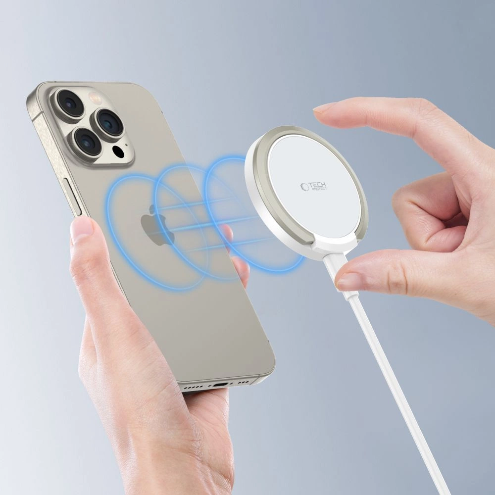 Tech-Protect QI15W-A33 indukcinis įkroviklis su MagSafe ir stovu su USB-A / USB-C kabeliu - baltas - Image 5