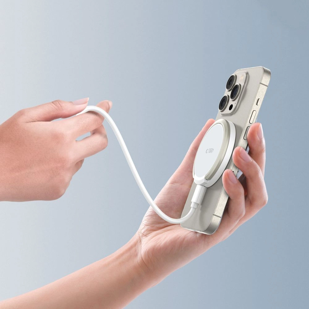 Tech-Protect QI15W-A33 indukcinis įkroviklis su MagSafe ir stovu su USB-A / USB-C kabeliu - baltas - Image 6