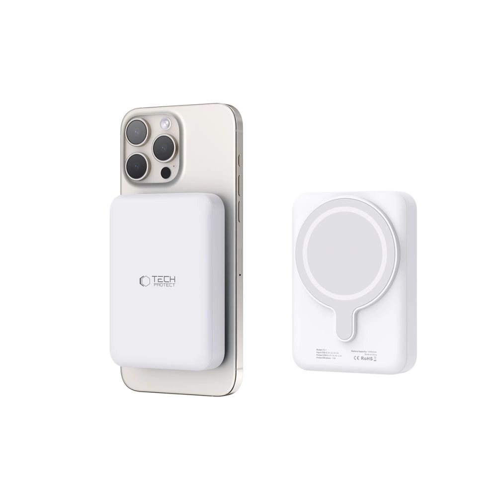 Tech-Protect LifeMag PB11 išorinė baterija su MagSafe 10000mAh 15W USB-C jungtimi - balta + USB-C kabelis - Image 4