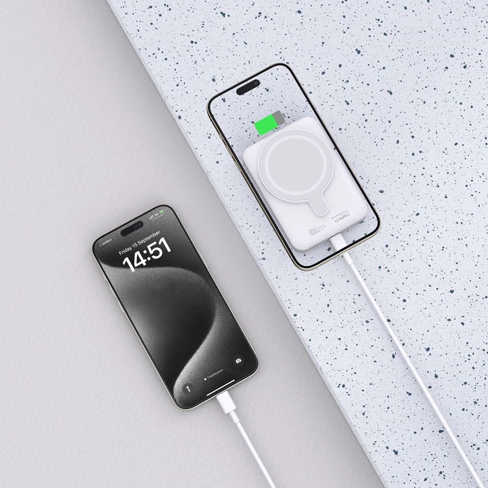 Tech-Protect LifeMag PB11 išorinė baterija su MagSafe 10000mAh 15W USB-C jungtimi - balta + USB-C kabelis - Image 5
