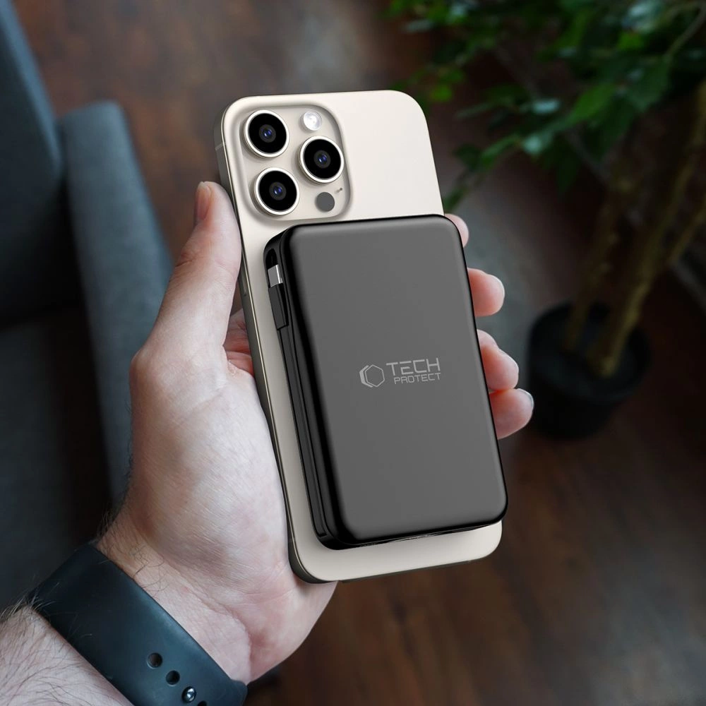 Tech-Protect LifeMag PB31 išorinė baterija su MagSafe 10000mAh 15W USB-C / USB-A / integruotas USB-C / Lightning kabeliai - juoda - Image 8