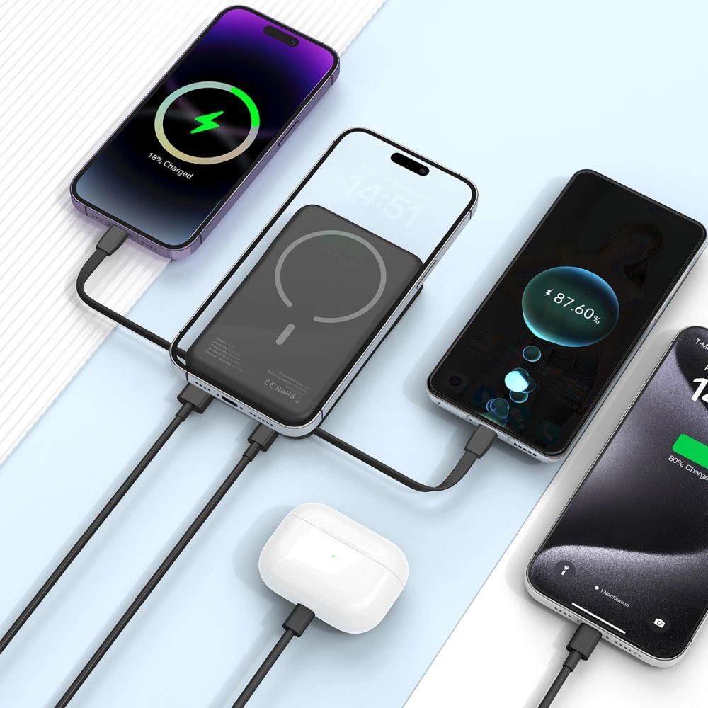 Tech-Protect LifeMag PB31 išorinė baterija su MagSafe 10000mAh 15W USB-C / USB-A / integruotas USB-C / Lightning kabeliai - juoda - Image 7