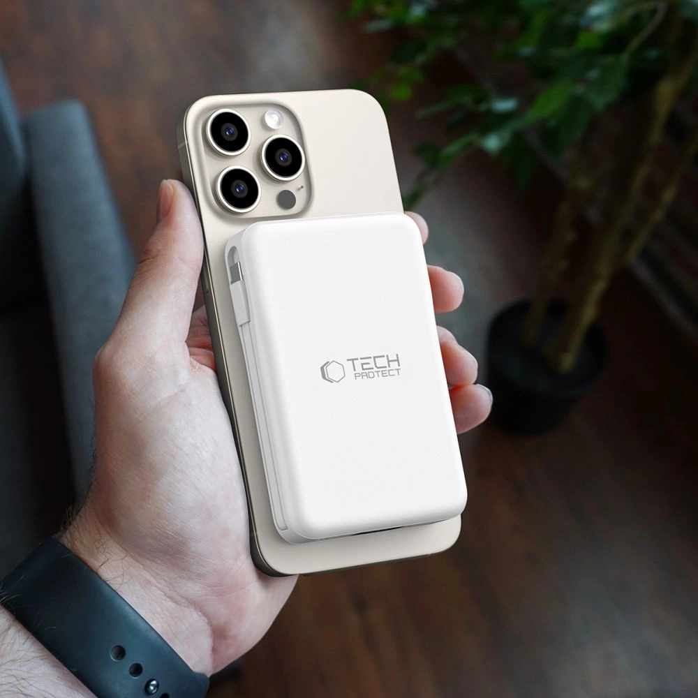 Tech-Protect LifeMag PB31 išorinė baterija su MagSafe 10000mAh 15W USB-C / USB-A / integruotas USB-C / Lightning kabeliai - balta - Image 8