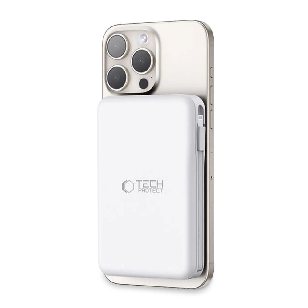 Tech-Protect LifeMag PB31 išorinė baterija su MagSafe 10000mAh 15W USB-C / USB-A / integruotas USB-C / Lightning kabeliai - balta - Image 10