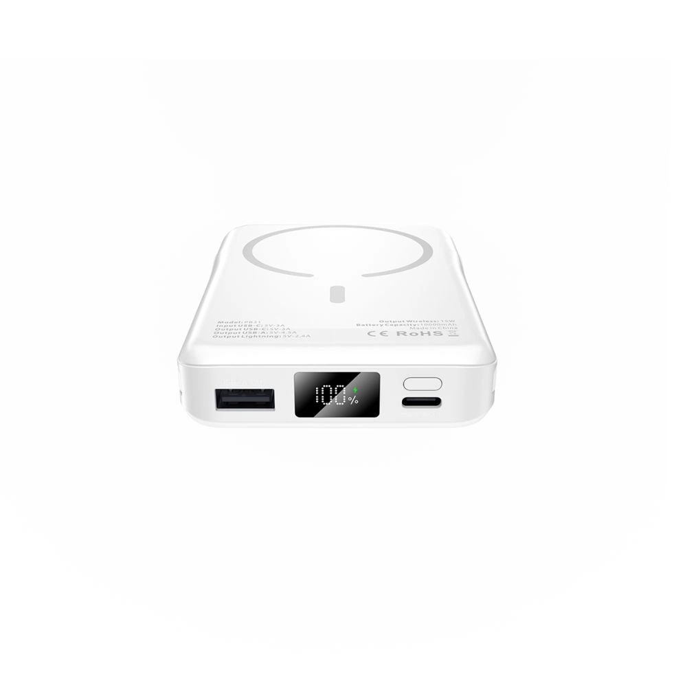 Tech-Protect LifeMag PB31 išorinė baterija su MagSafe 10000mAh 15W USB-C / USB-A / integruotas USB-C / Lightning kabeliai - balta - Image 4