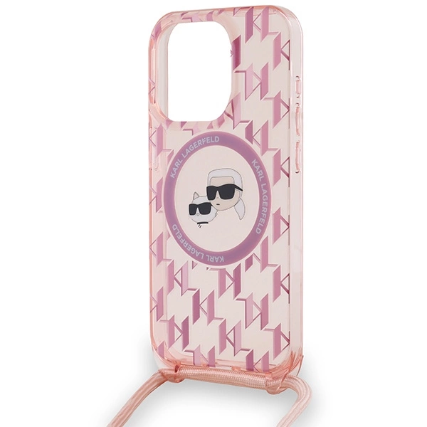 Karl Lagerfeld IML per petį nešiojamas monogramos Karl & Choupette galvos MagSafe dėklas iPhone 15 Pro - rožinis - Image 5