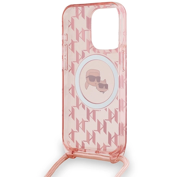 Karl Lagerfeld IML per petį nešiojamas monogramos Karl & Choupette galvos MagSafe dėklas iPhone 15 Pro - rožinis - Image 6