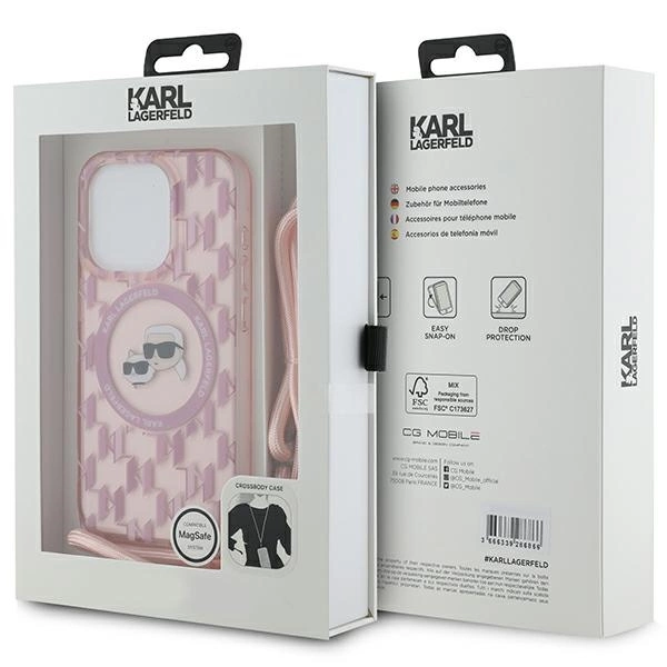 Karl Lagerfeld IML per petį nešiojamas monogramos Karl & Choupette galvos MagSafe dėklas iPhone 15 Pro - rožinis - Image 7
