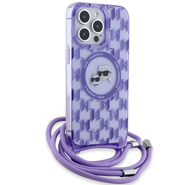 Karl Lagerfeld IML per petį nešiojamas monogramos Karl & Choupette galvos MagSafe dėklas iPhone 15 Pro - violetinis - Image 3